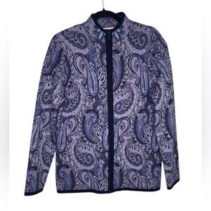 Pendleton Petite Women Sweater Purple Paisley Merino Wool Mock Neck Full Zip M